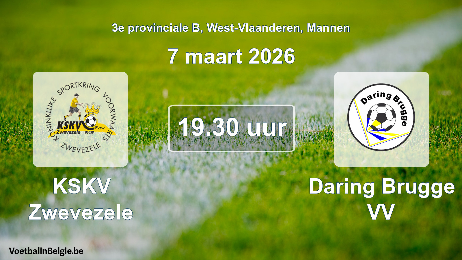 Scheduled match men football: KSKV Zwevezele - Daring Brugge VV (7 March 2026)