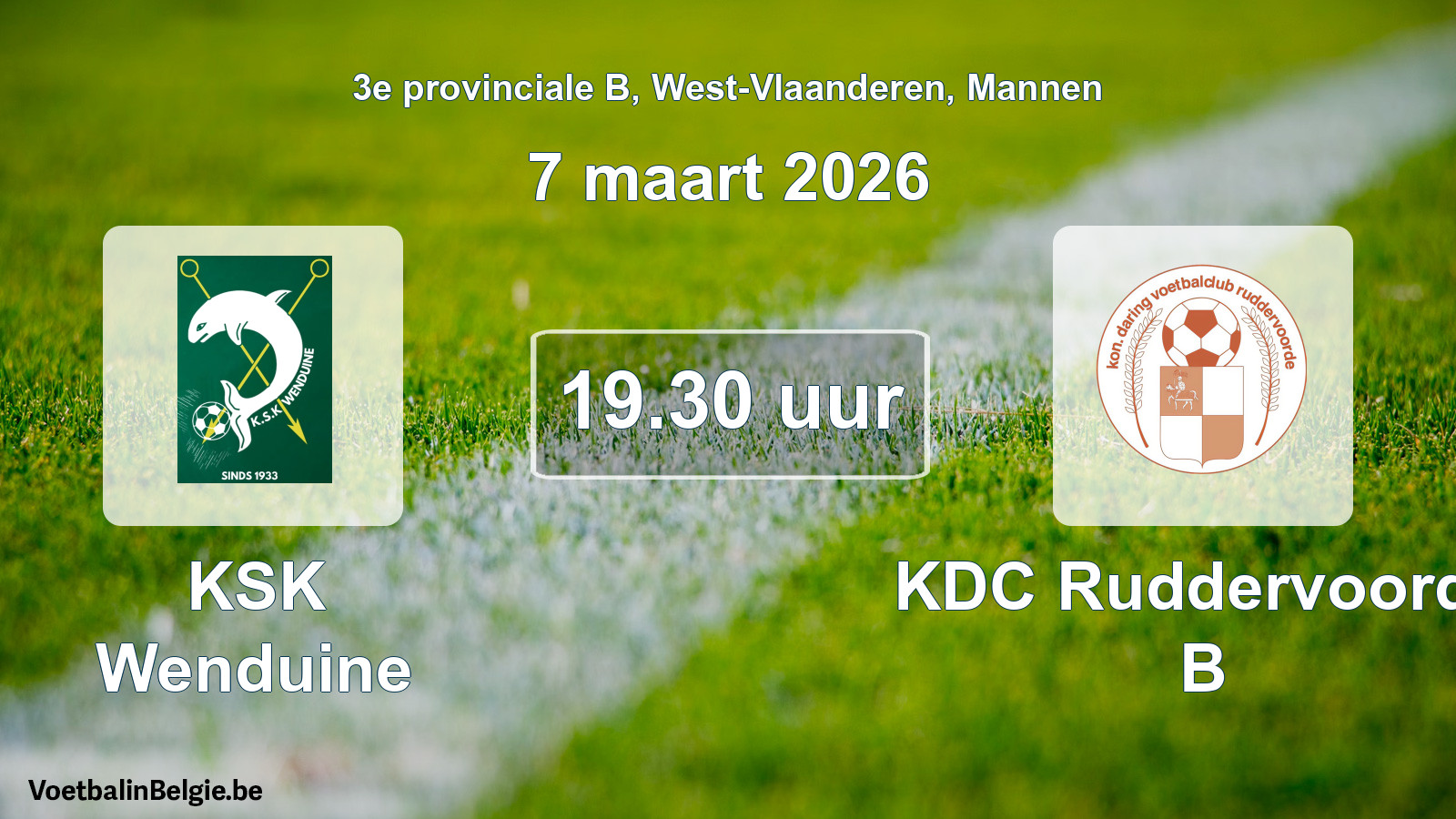 Scheduled match men football: KSK Wenduine - KDC Ruddervoorde B (7 March 2026)
