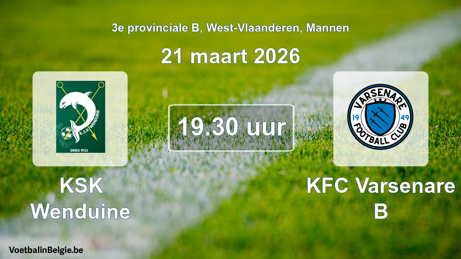 Geplande wedstrijd mannenvoetbal: KSK Wenduine - KFC Varsenare B (21 maart 2026)