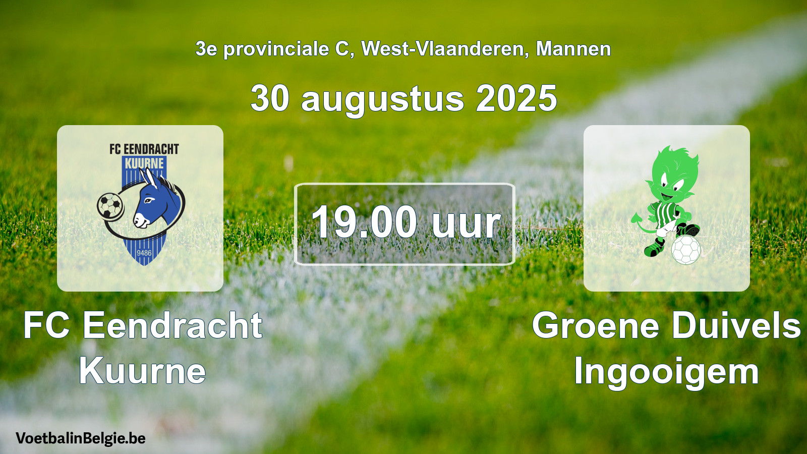 Scheduled match men football: FC Eendracht Kuurne - Groene Duivels Ingooigem (30 August 2025)