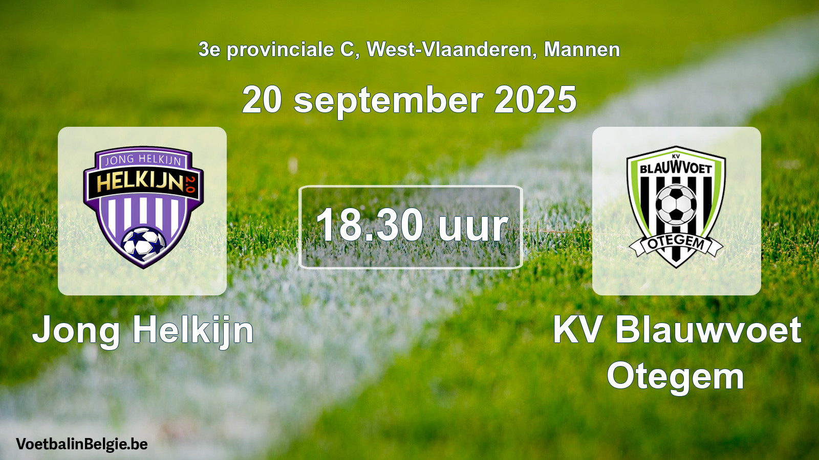 Geplande wedstrijd mannenvoetbal: Jong Helkijn - KV Blauwvoet Otegem (20 september 2025)