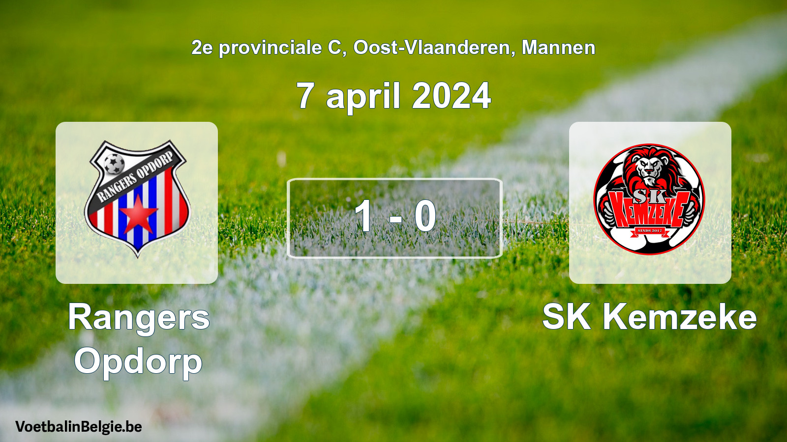 Gespeelde wedstrijd mannenvoetbal: Rangers Opdorp - SK Kemzeke 1 - 0 (7 april 2024)