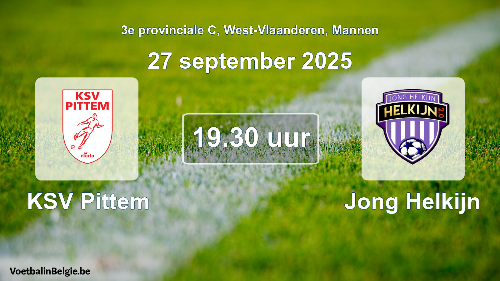 Geplande wedstrijd mannenvoetbal: KSV Pittem - Jong Helkijn (27 september 2025)