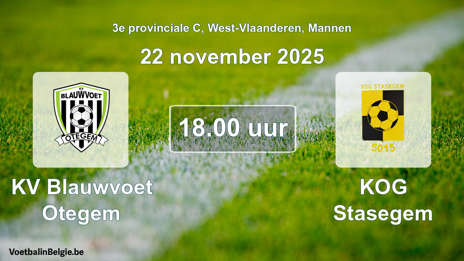 Geplande wedstrijd mannenvoetbal: KV Blauwvoet Otegem - KOG Stasegem (22 november 2025)