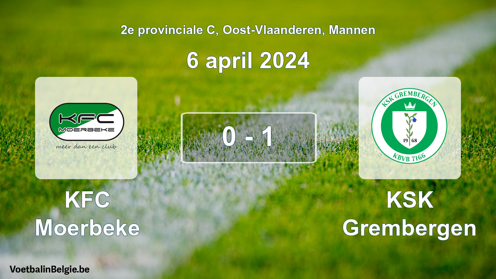Gespeelde wedstrijd mannenvoetbal: KFC Moerbeke - KSK Grembergen 0 - 1 (6 april 2024)