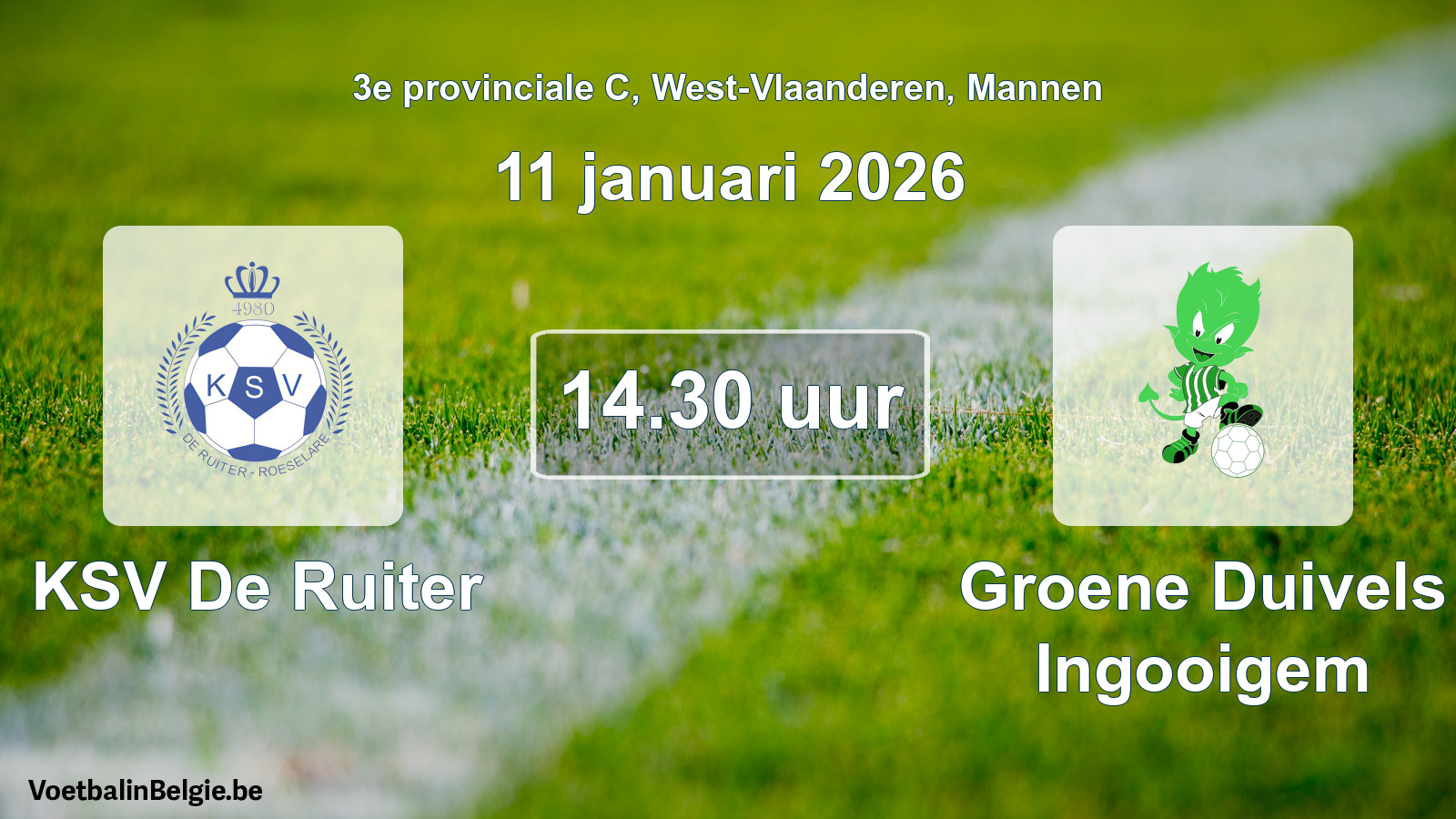 Scheduled match men football: KSV De Ruiter - Groene Duivels Ingooigem (11 January 2026)