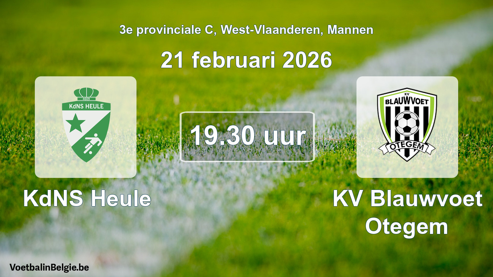 Scheduled match men football: KdNS Heule - KV Blauwvoet Otegem (21 February 2026)