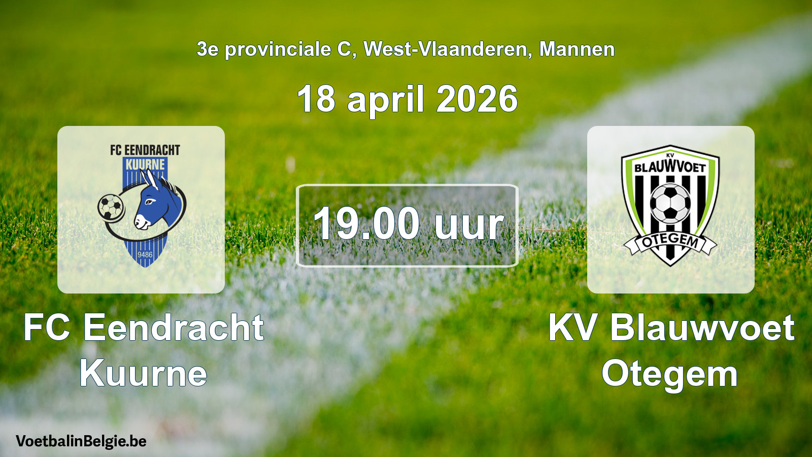 Geplande wedstrijd mannenvoetbal: FC Eendracht Kuurne - KV Blauwvoet Otegem (18 april 2026)