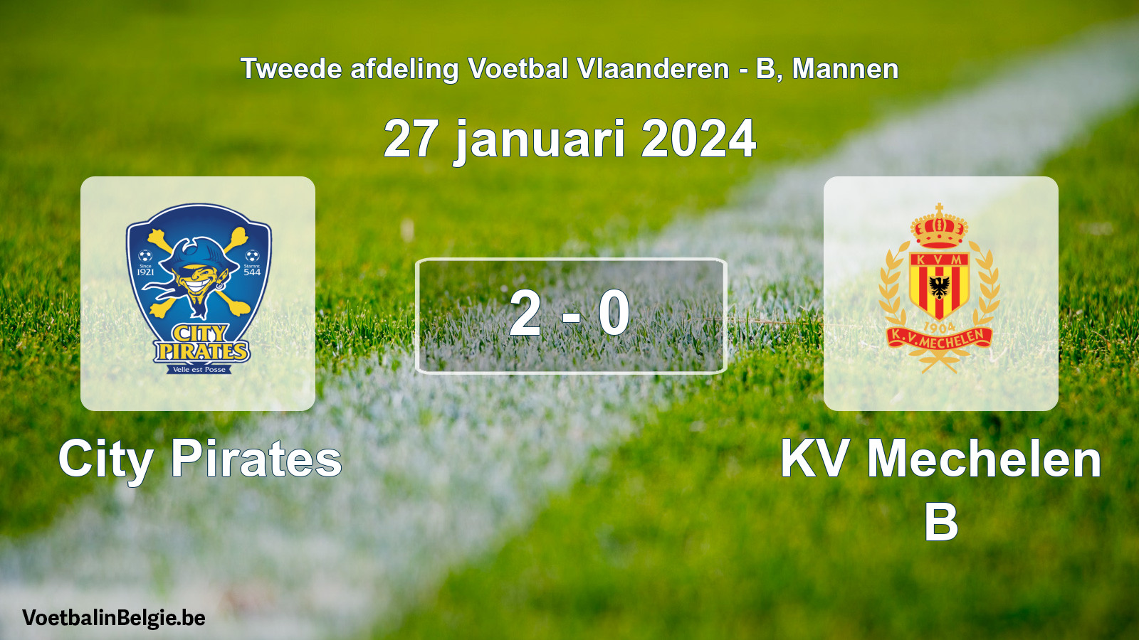 Gespeelde wedstrijd mannenvoetbal: City Pirates - KV Mechelen B 2 - 0 (27 januari 2024)