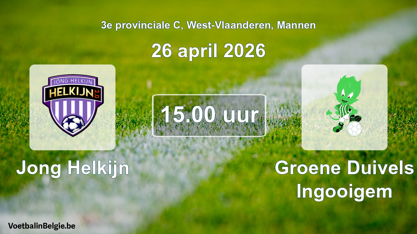 Scheduled match men football: Jong Helkijn - Groene Duivels Ingooigem (26 April 2026)