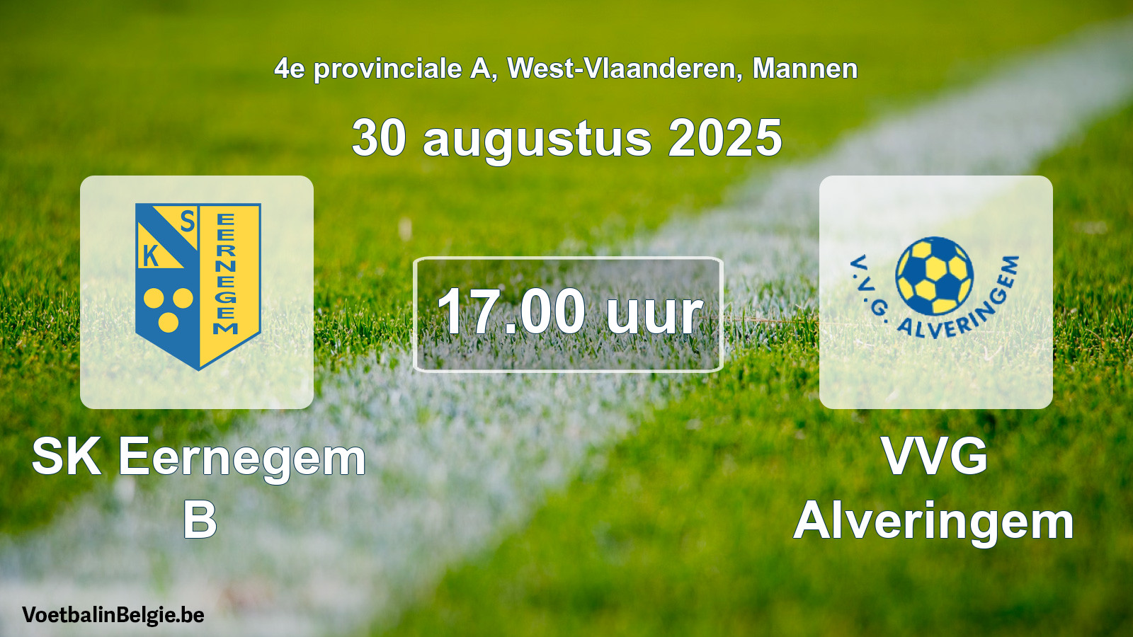 Scheduled match men football: SK Eernegem B - VVG Alveringem (30 August 2025)