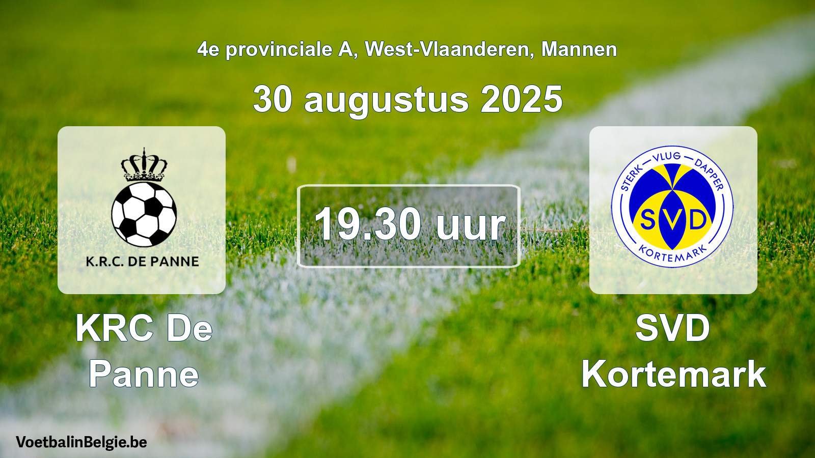 Scheduled match men football: KRC De Panne - SVD Kortemark (30 August 2025)