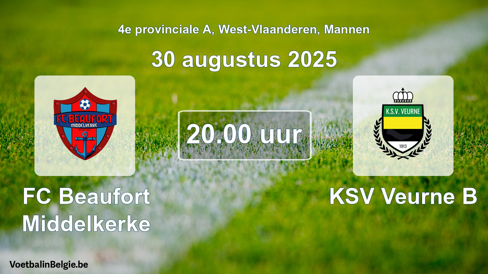 Geplande wedstrijd mannenvoetbal: FC Beaufort Middelkerke - KSV Veurne B (30 augustus 2025)