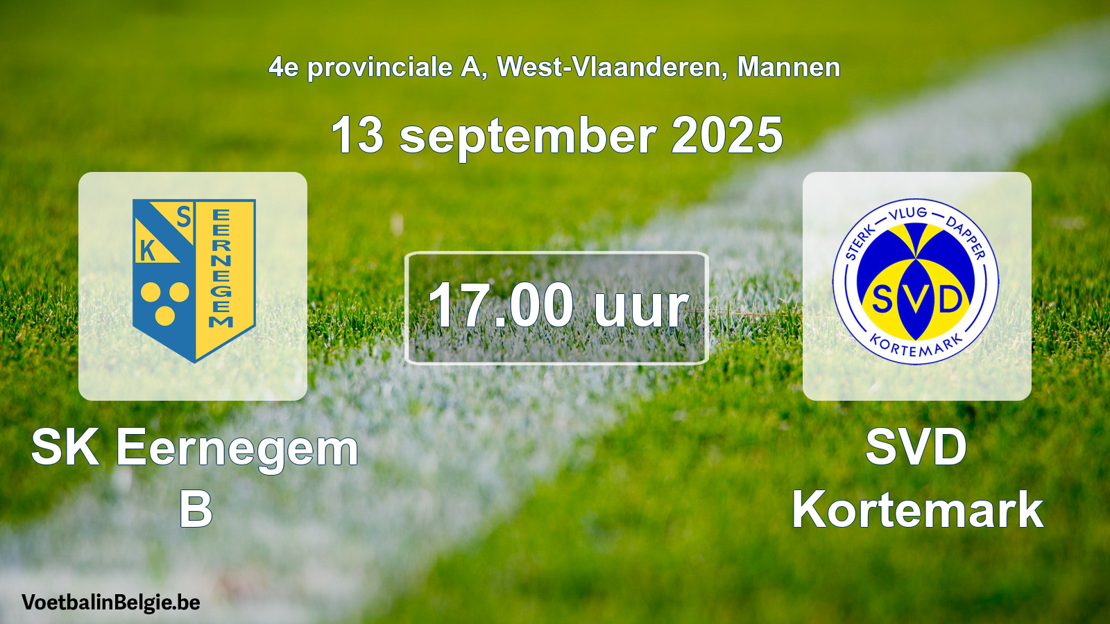 Scheduled match men football: SK Eernegem B - SVD Kortemark (13 September 2025)