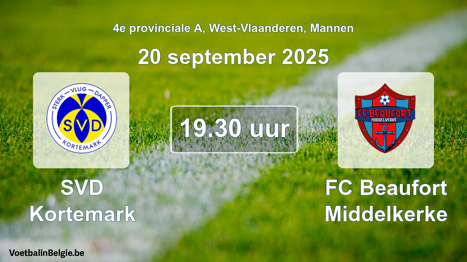 Scheduled match men football: SVD Kortemark - FC Beaufort Middelkerke (20 September 2025)
