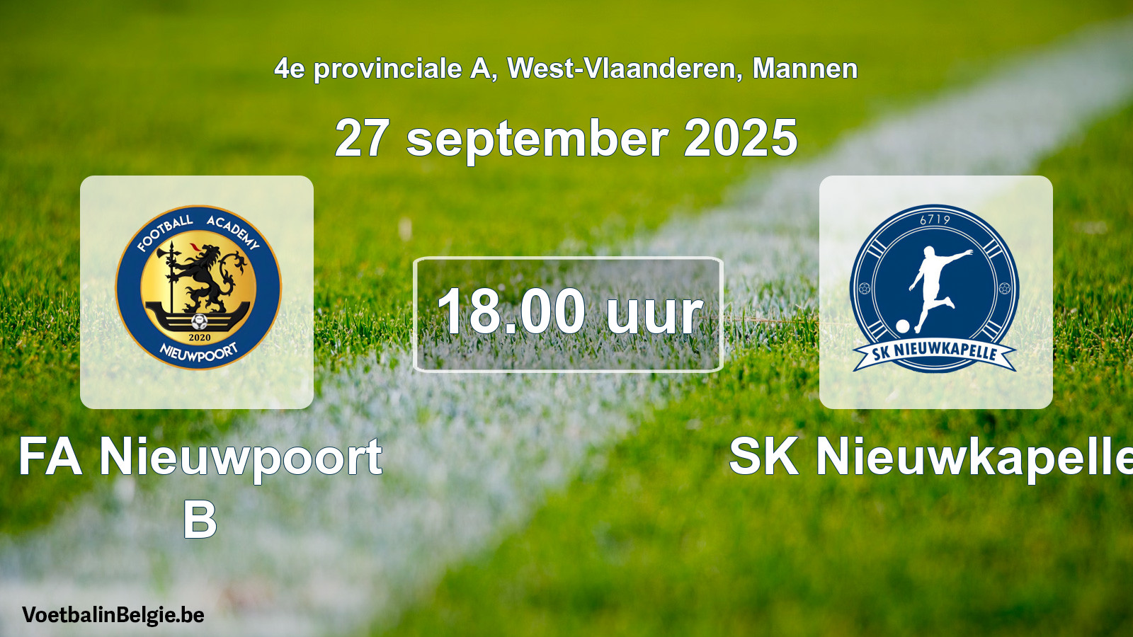 Geplantes Spiel männer-Fußball: FA Nieuwpoort B - SK Nieuwkapelle (27 September 2025)