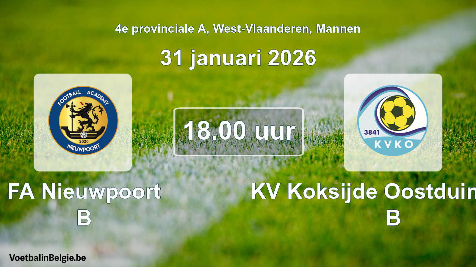 Scheduled match men football: FA Nieuwpoort B - KV Koksijde Oostduinkerke B (31 January 2026)