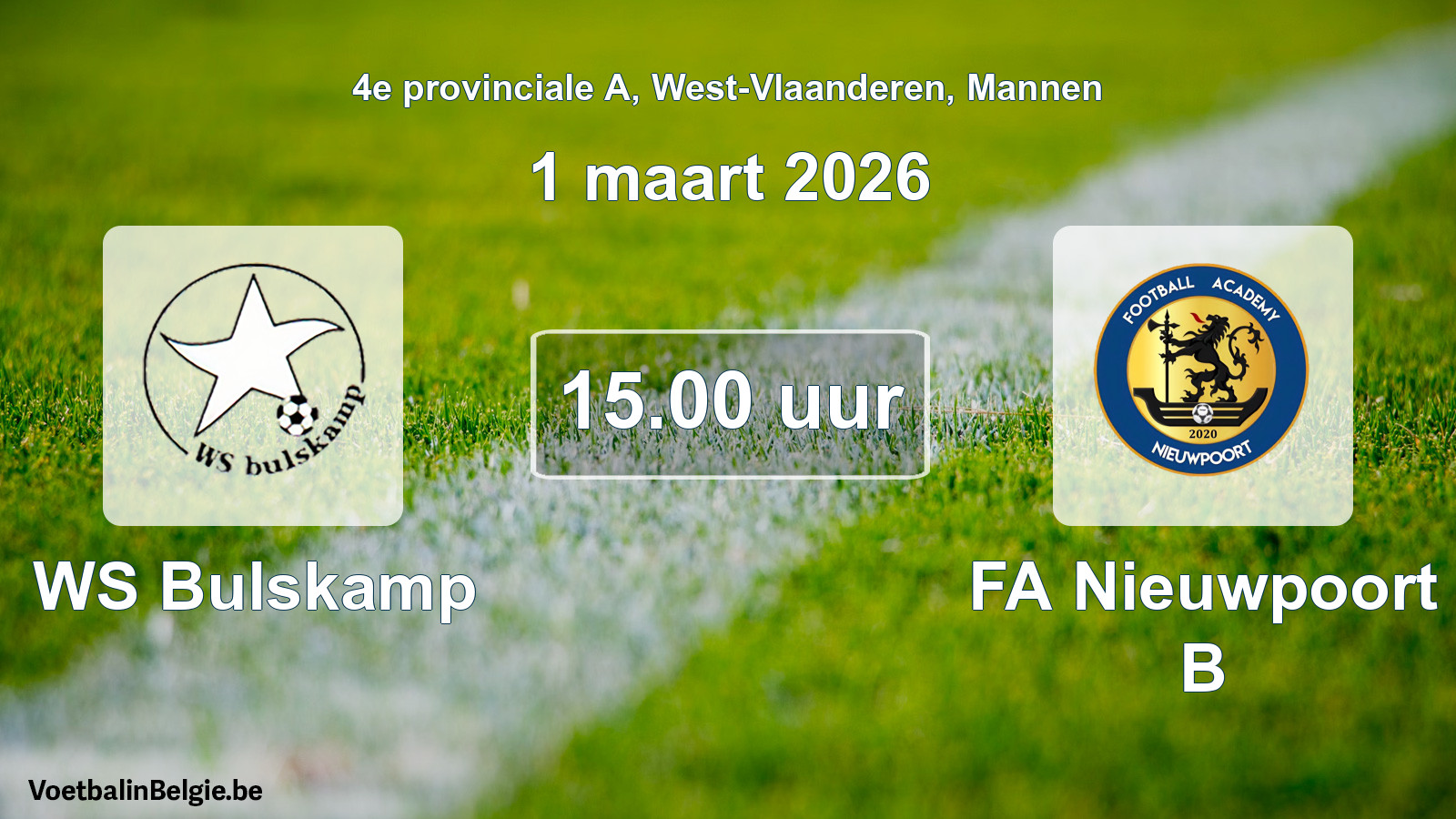 Geplande wedstrijd mannenvoetbal: WS Bulskamp - FA Nieuwpoort B (1 maart 2026)