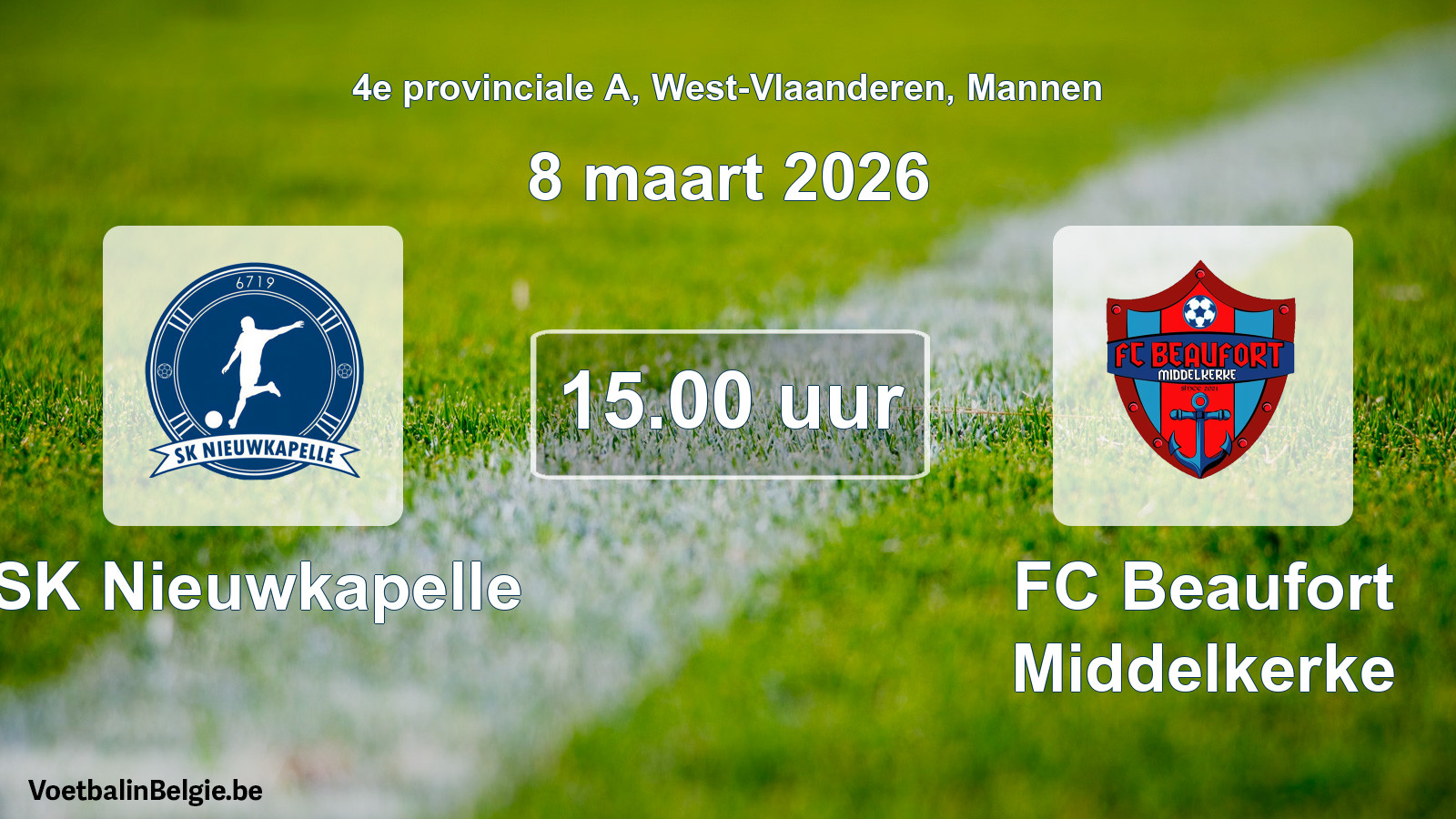 Geplantes Spiel männer-Fußball: SK Nieuwkapelle - FC Beaufort Middelkerke (8 März 2026)