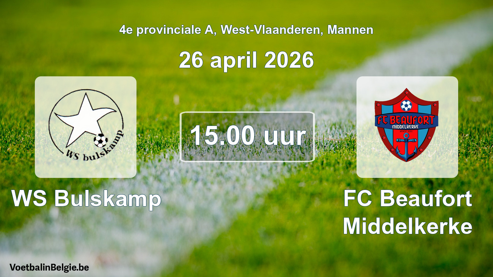 Scheduled match men football: WS Bulskamp - FC Beaufort Middelkerke (26 April 2026)