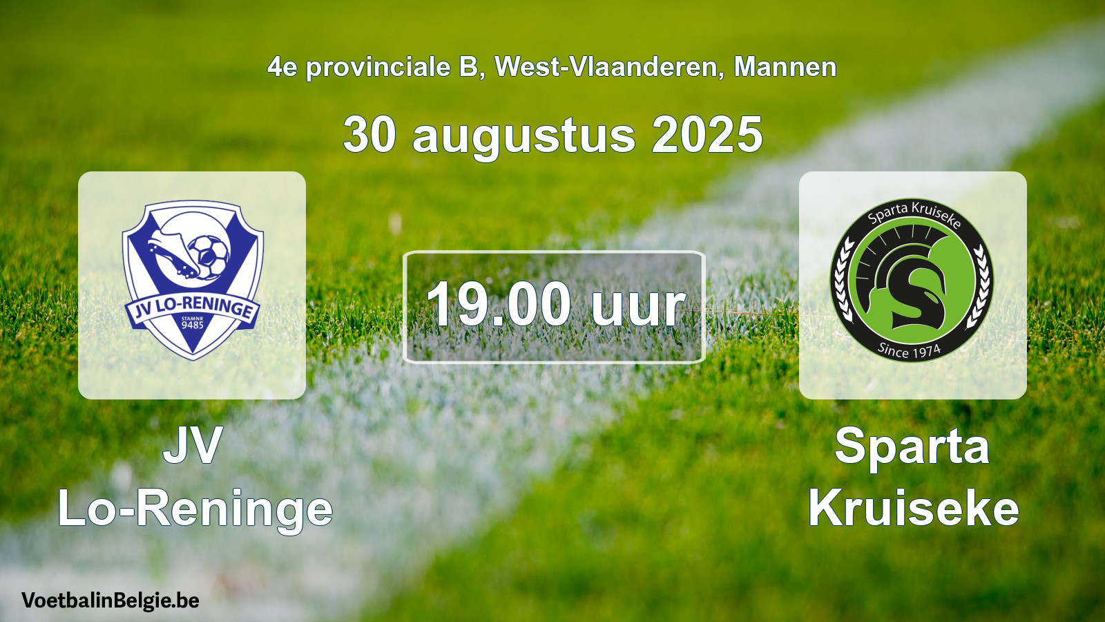 Geplande wedstrijd mannenvoetbal: JV Lo-Reninge - Sparta Kruiseke (30 augustus 2025)