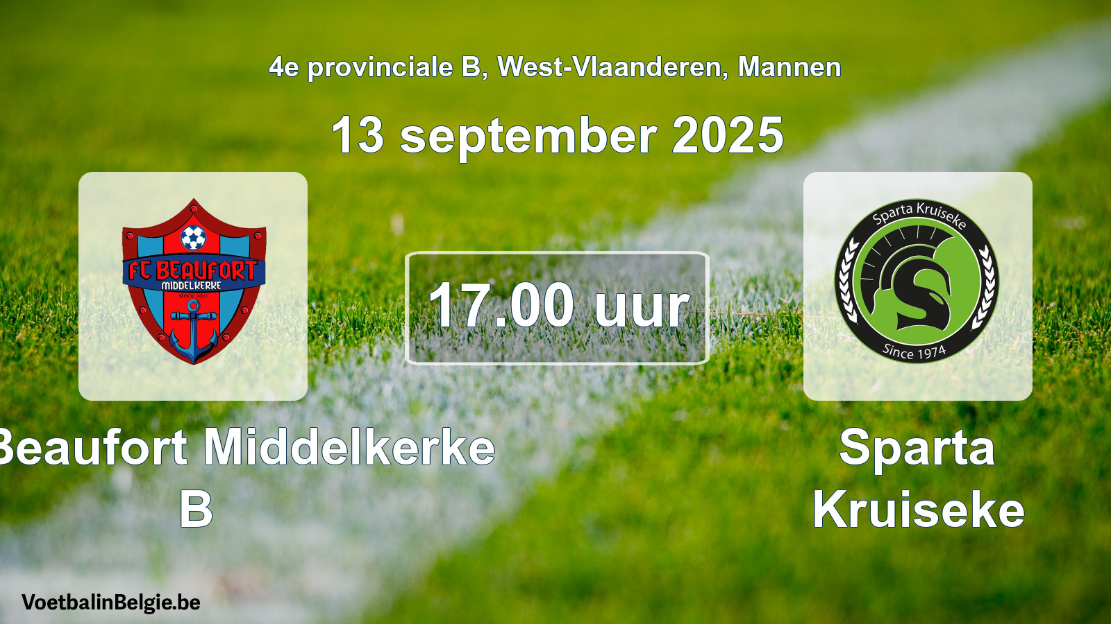 Scheduled match men football: FC Beaufort Middelkerke B - Sparta Kruiseke (13 September 2025)