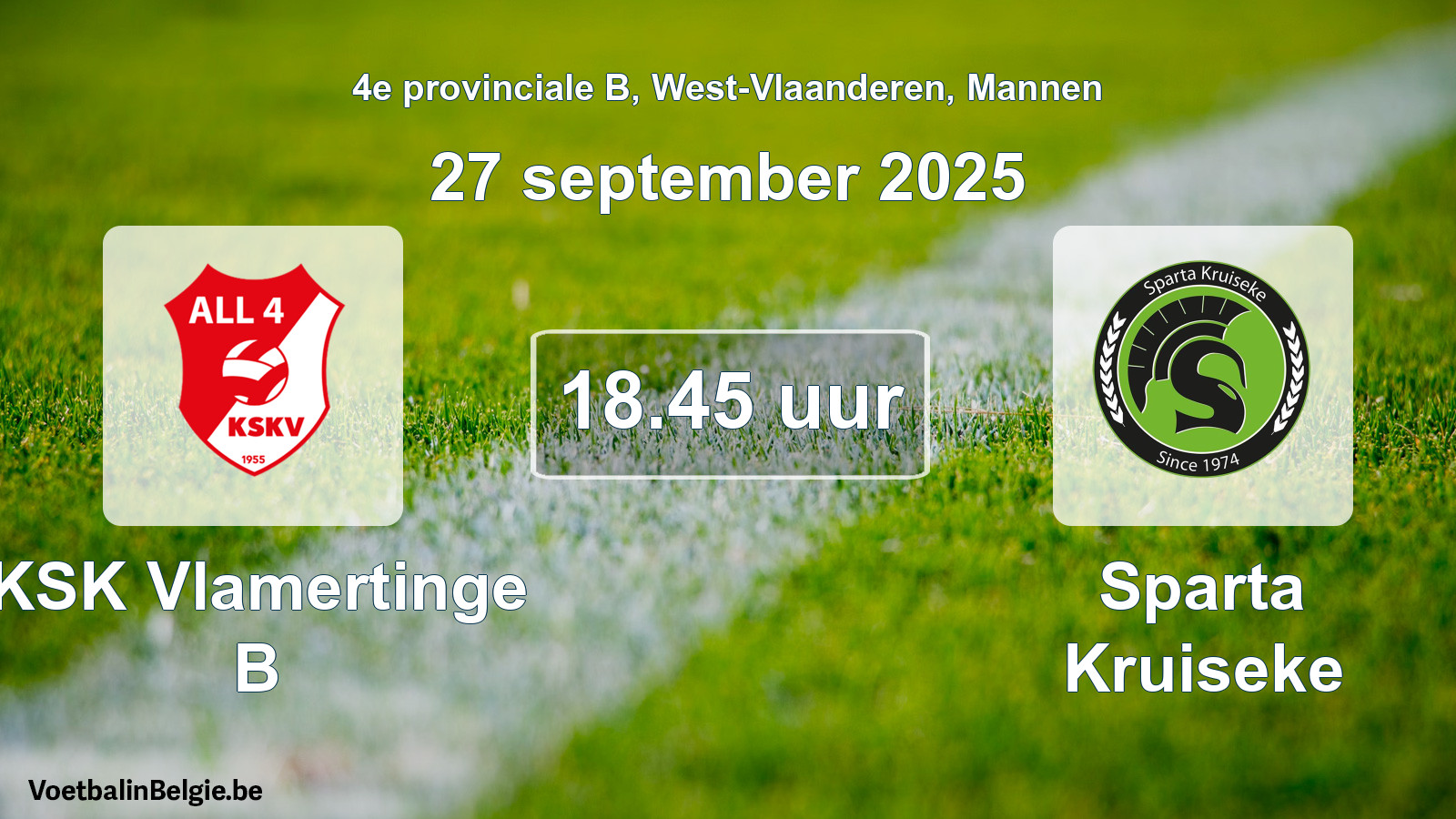 Geplande wedstrijd mannenvoetbal: KSK Vlamertinge B - Sparta Kruiseke (27 september 2025)