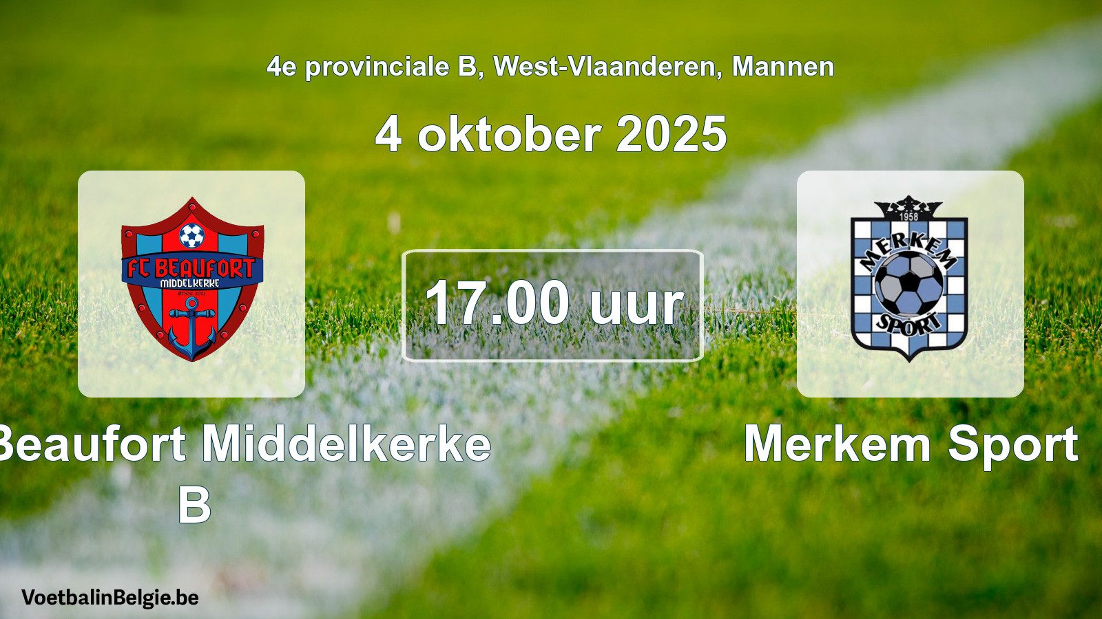 Geplande wedstrijd mannenvoetbal: FC Beaufort Middelkerke B - Merkem Sport (4 oktober 2025)