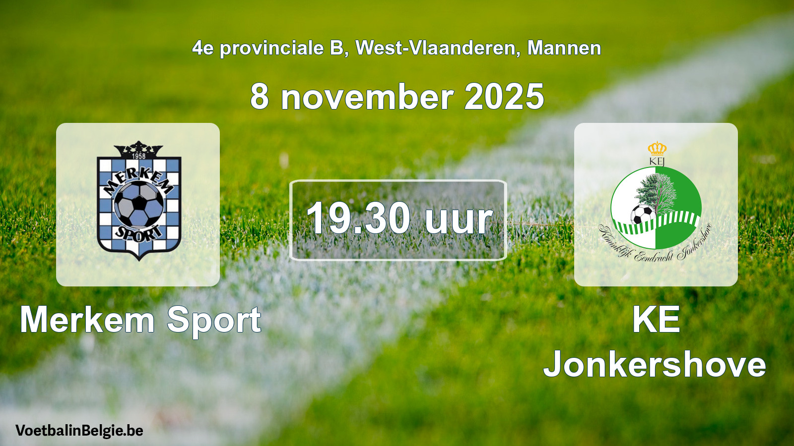 Match prévu football hommes: Merkem Sport - KE Jonkershove (8 novembre 2025)