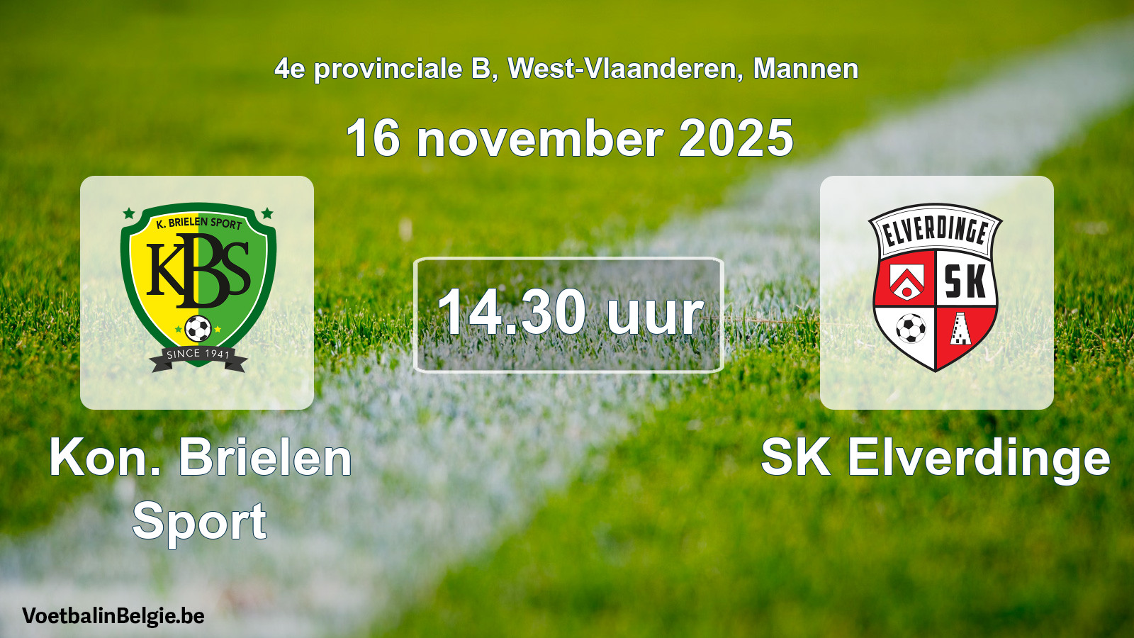 Geplantes Spiel männer-Fußball: Kon. Brielen Sport - SK Elverdinge (16 November 2025)