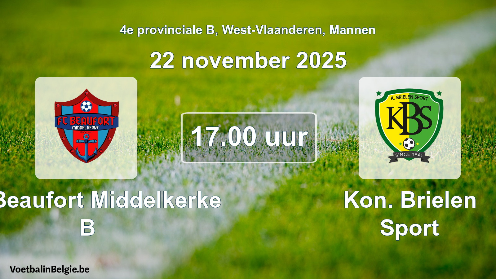 Geplantes Spiel männer-Fußball: FC Beaufort Middelkerke B - Kon. Brielen Sport (22 November 2025)