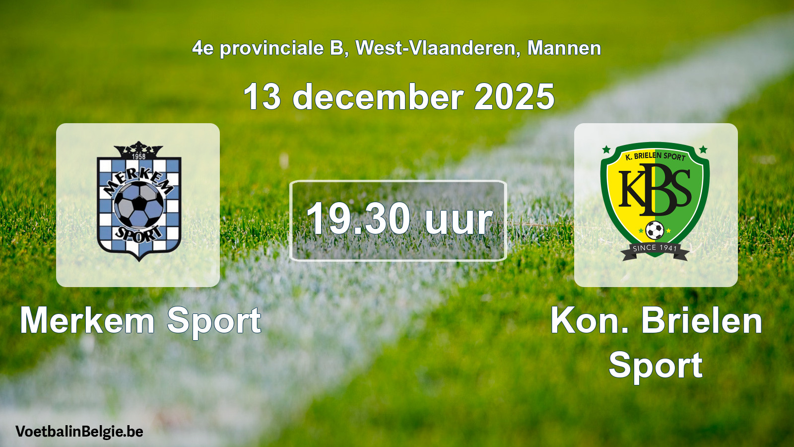 Geplande wedstrijd mannenvoetbal: Merkem Sport - Kon. Brielen Sport (13 december 2025)
