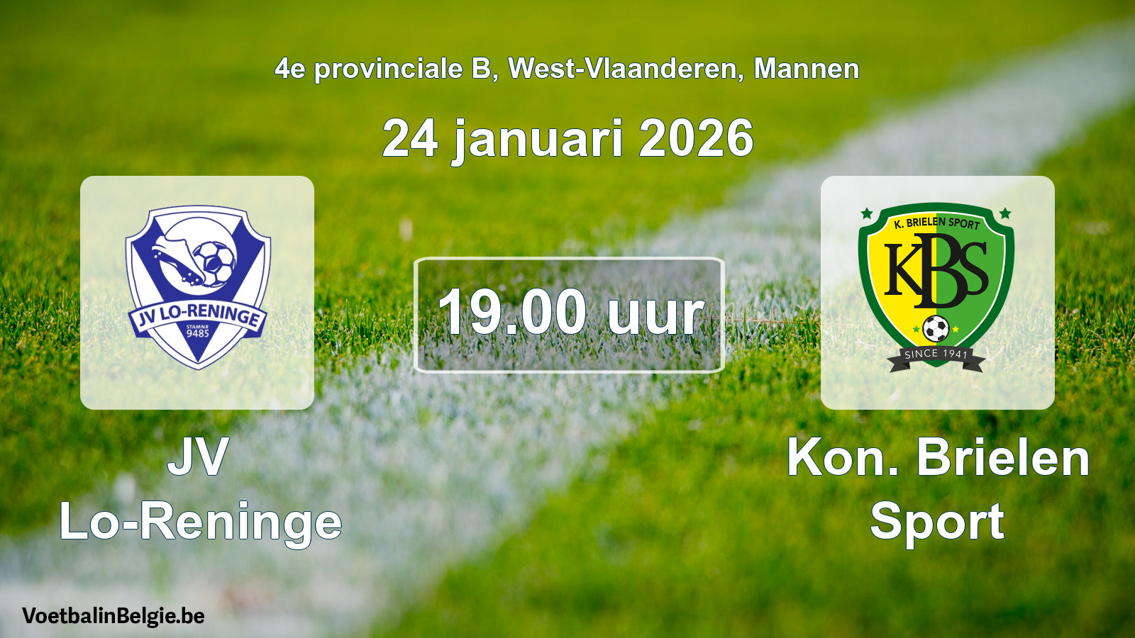 Scheduled match men football: JV Lo-Reninge - Kon. Brielen Sport (24 January 2026)