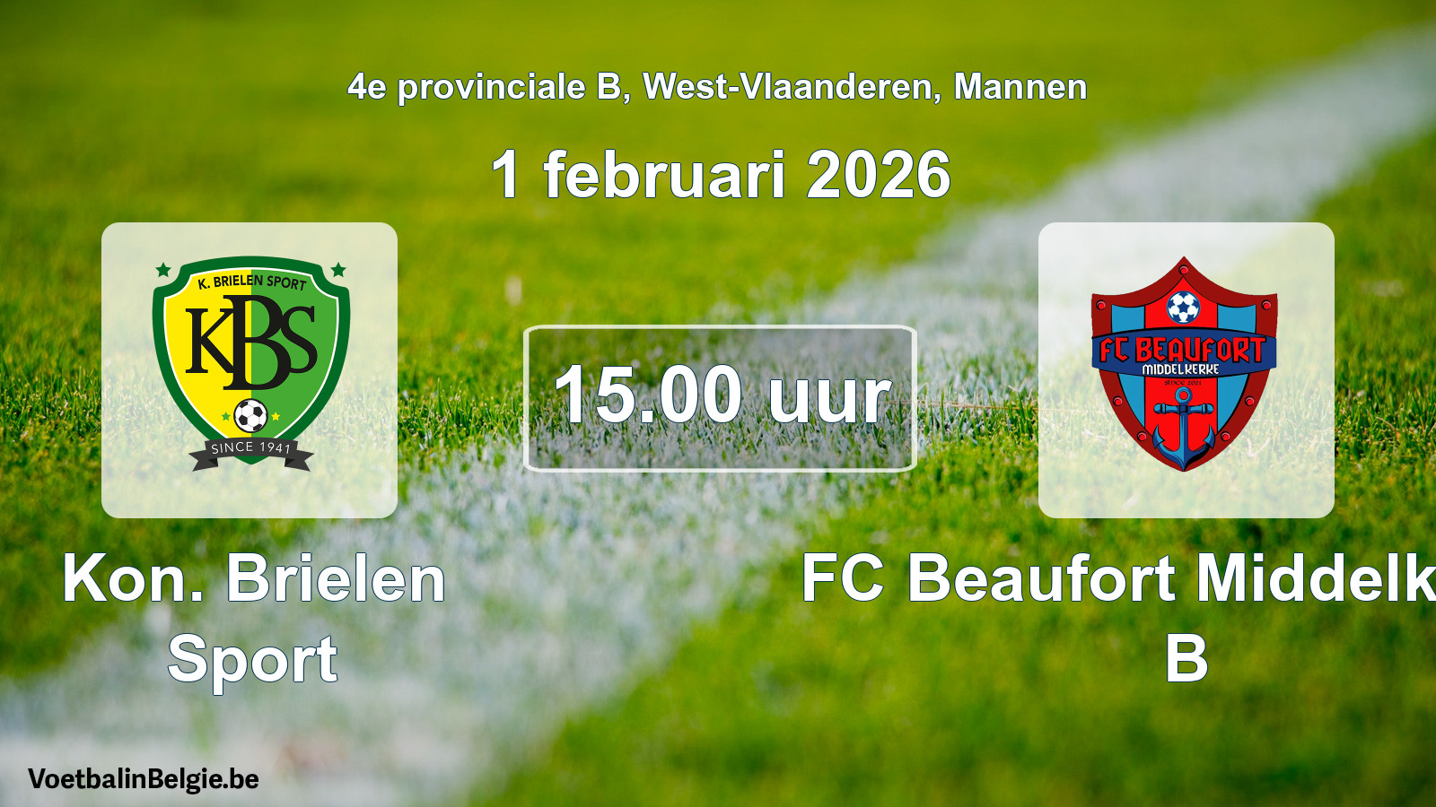Geplantes Spiel männer-Fußball: Kon. Brielen Sport - FC Beaufort Middelkerke B (1 Februar 2026)