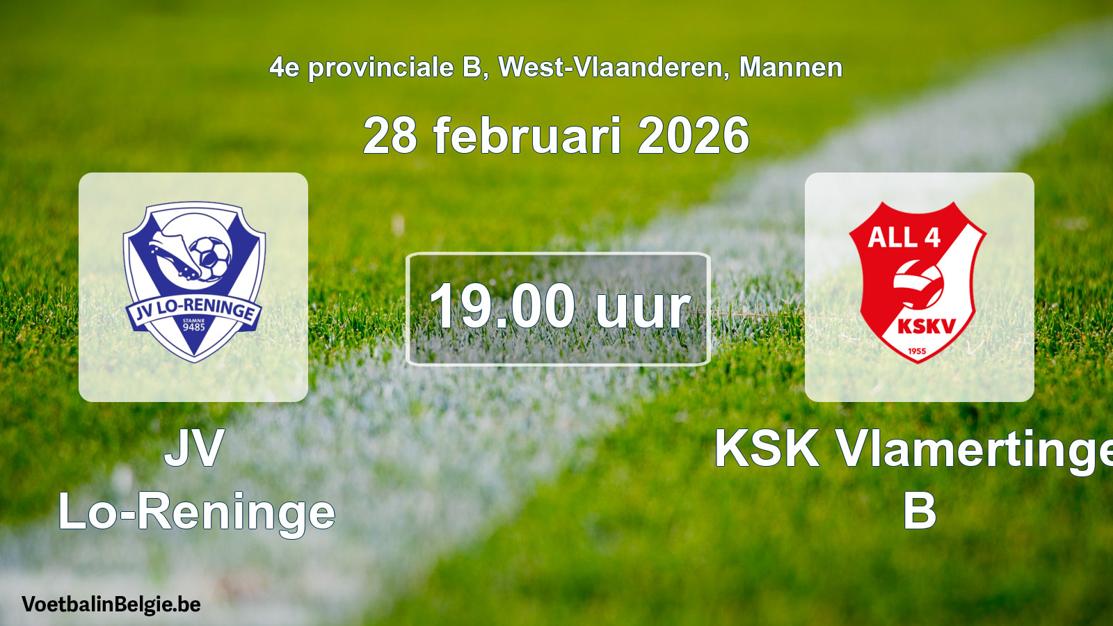 Scheduled match men football: JV Lo-Reninge - KSK Vlamertinge B (28 February 2026)