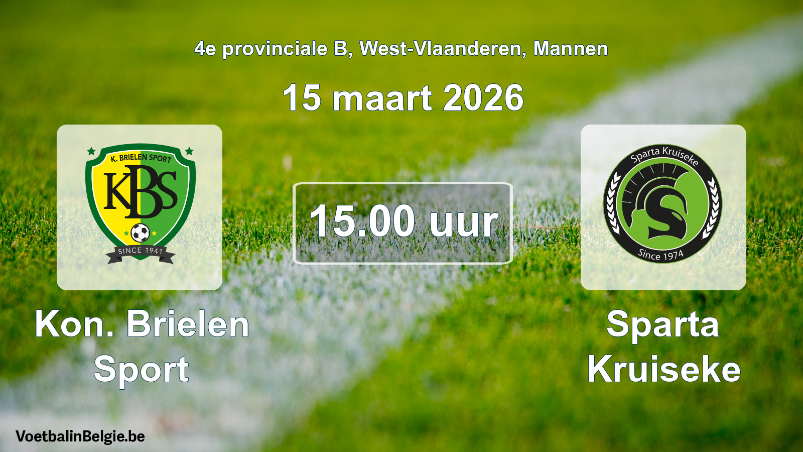 Geplande wedstrijd mannenvoetbal: Kon. Brielen Sport - Sparta Kruiseke (15 maart 2026)