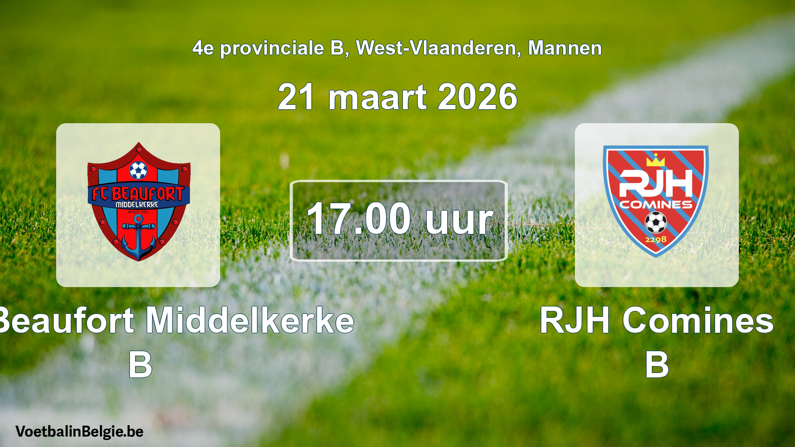 Scheduled match men football: FC Beaufort Middelkerke B - RJH Comines B (21 March 2026)