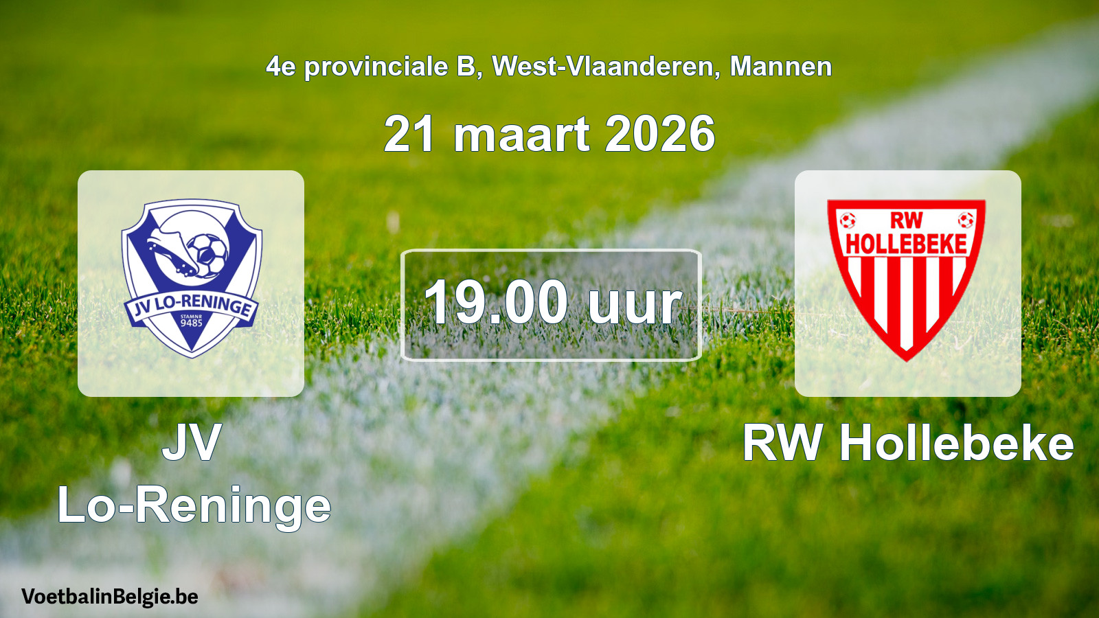 Scheduled match men football: JV Lo-Reninge - RW Hollebeke (21 March 2026)