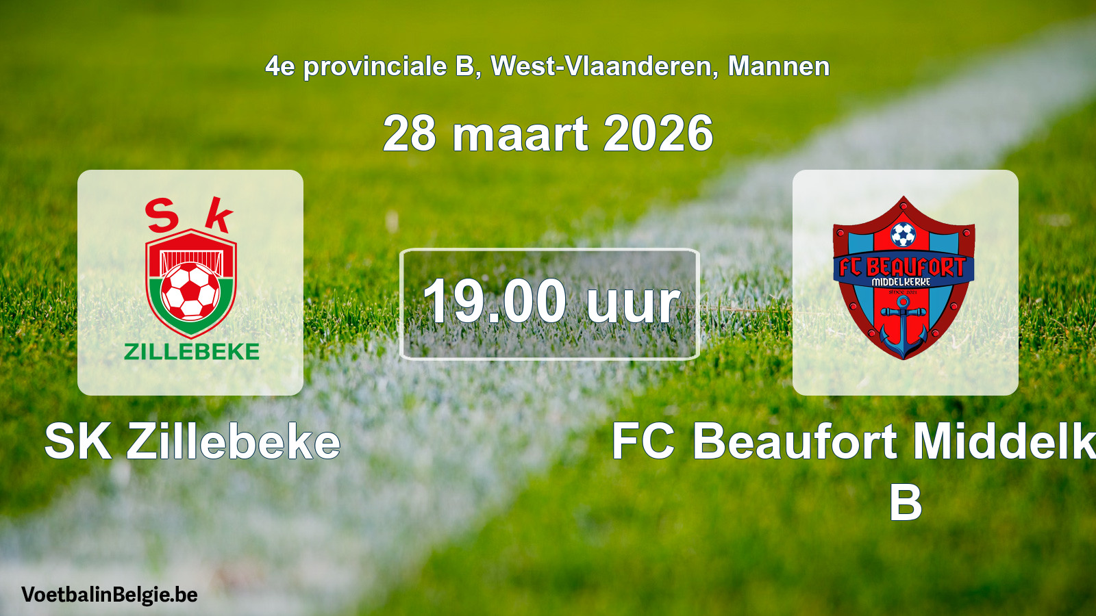 Scheduled match men football: SK Zillebeke - FC Beaufort Middelkerke B (28 March 2026)