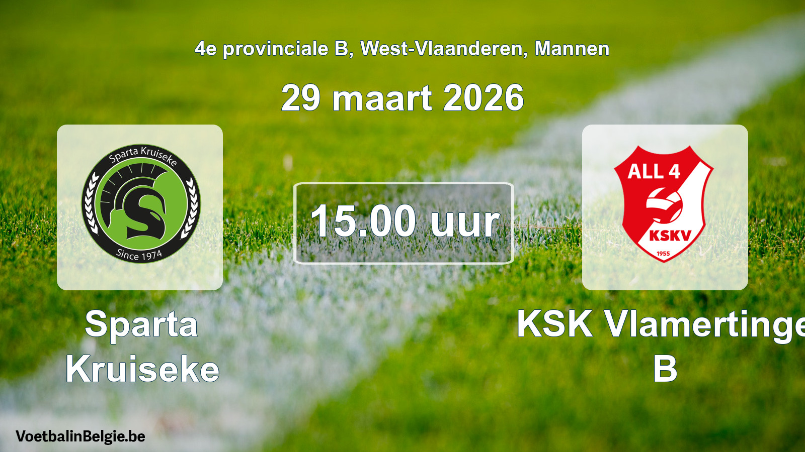 Scheduled match men football: Sparta Kruiseke - KSK Vlamertinge B (29 March 2026)