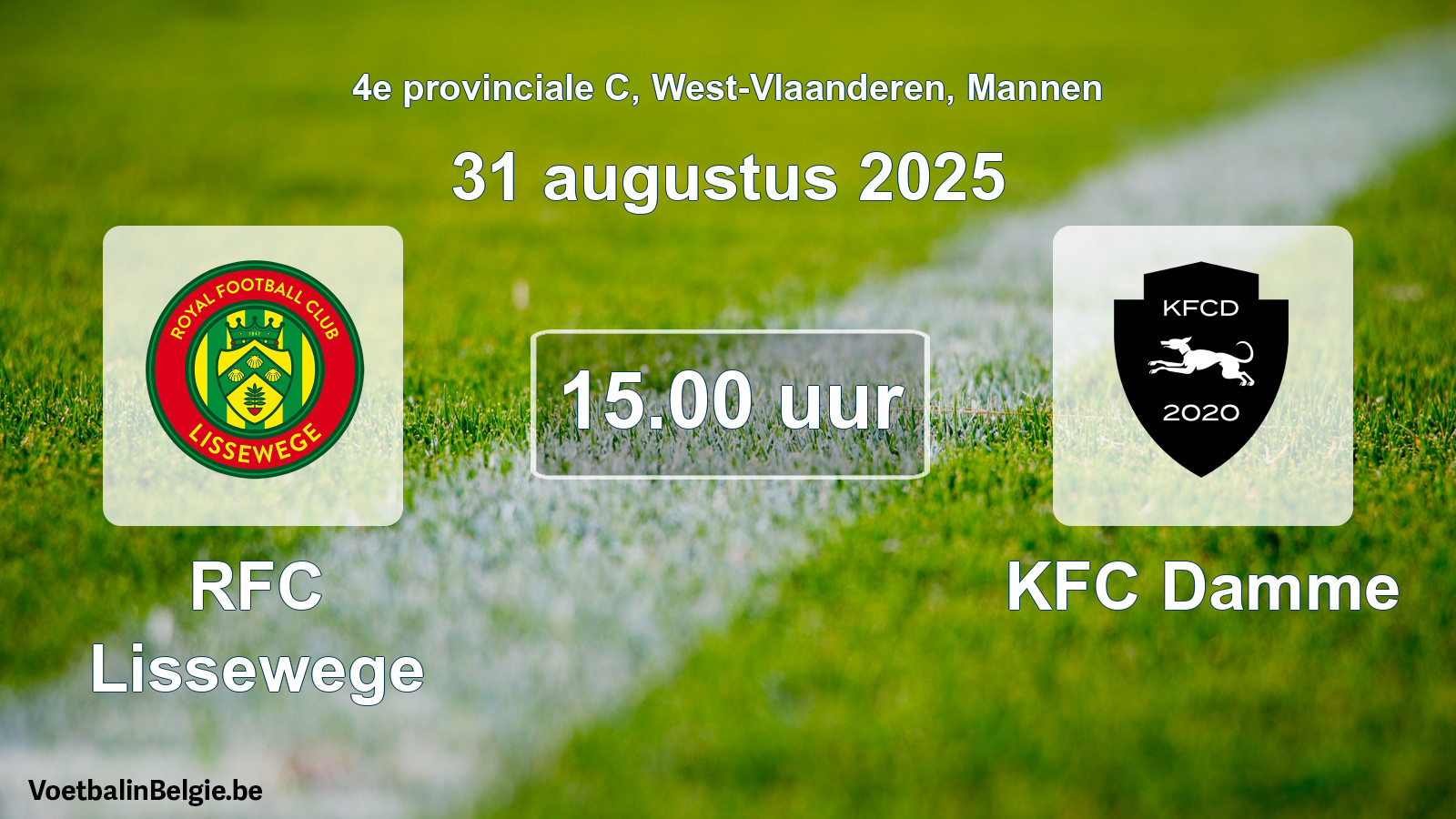 Scheduled match men football: RFC Lissewege - KFC Damme (31 August 2025)