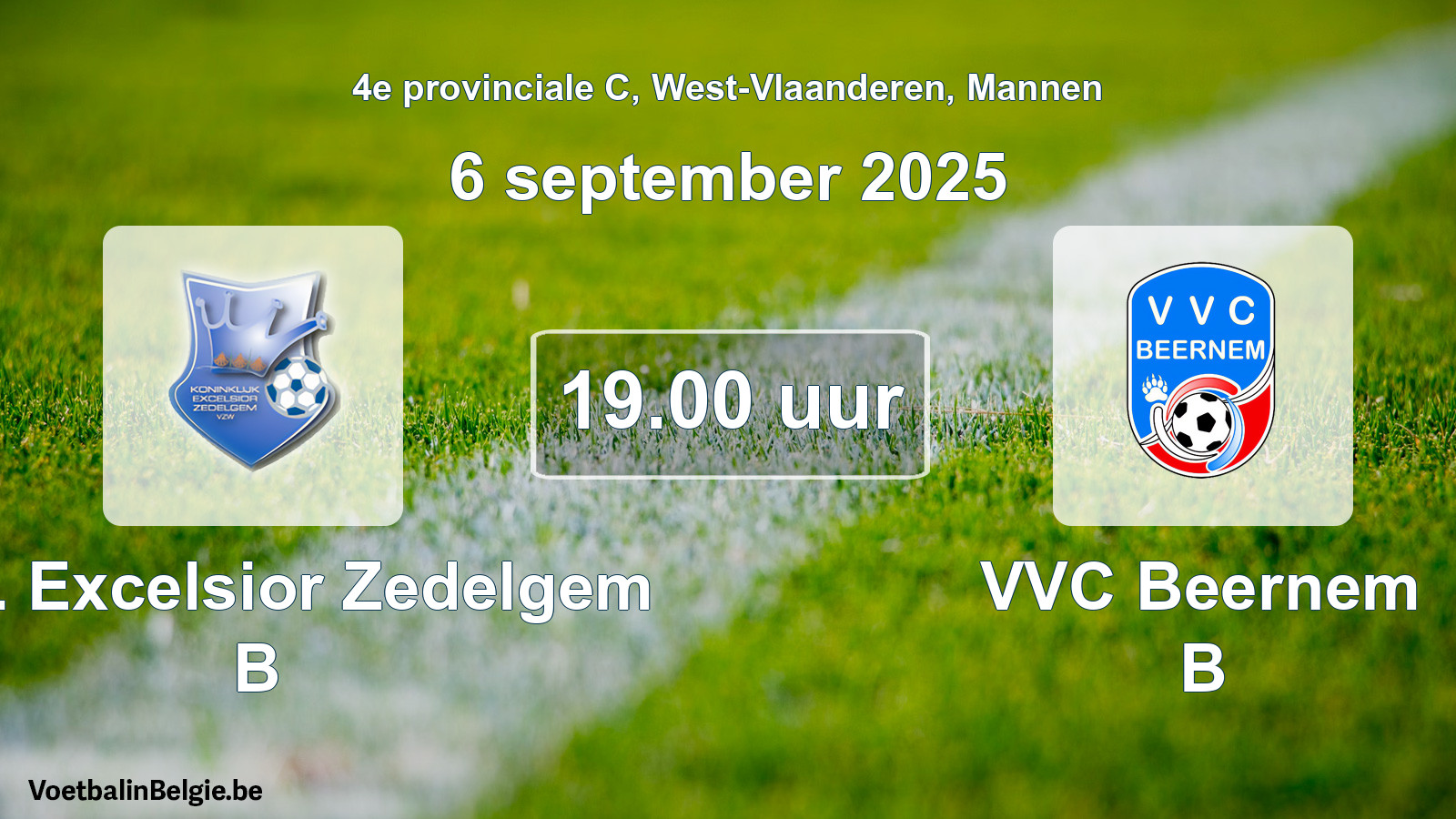 Scheduled match men football: Kon. Excelsior Zedelgem B - VVC Beernem B (6 September 2025)