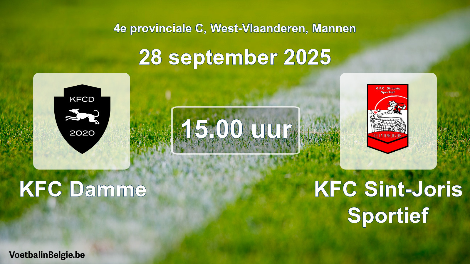 Geplande wedstrijd mannenvoetbal: KFC Damme - KFC Sint-Joris Sportief (28 september 2025)