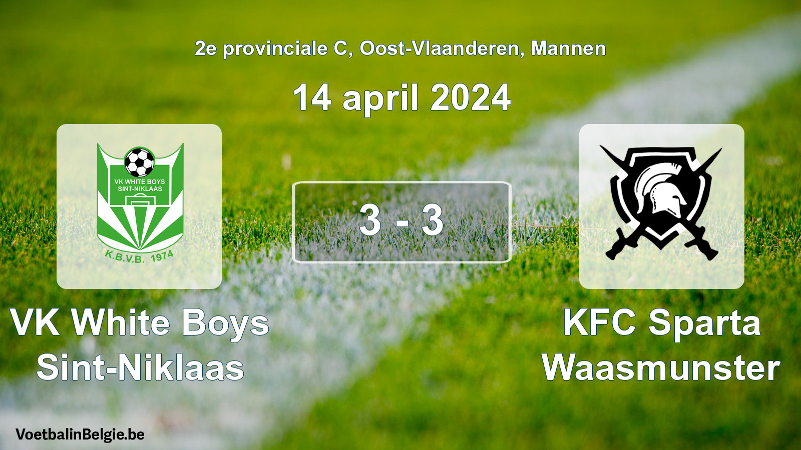 Gespeelde wedstrijd mannenvoetbal: VK White Boys Sint-Niklaas - KFC Sparta Waasmunster 3 - 3 (14 april 2024)