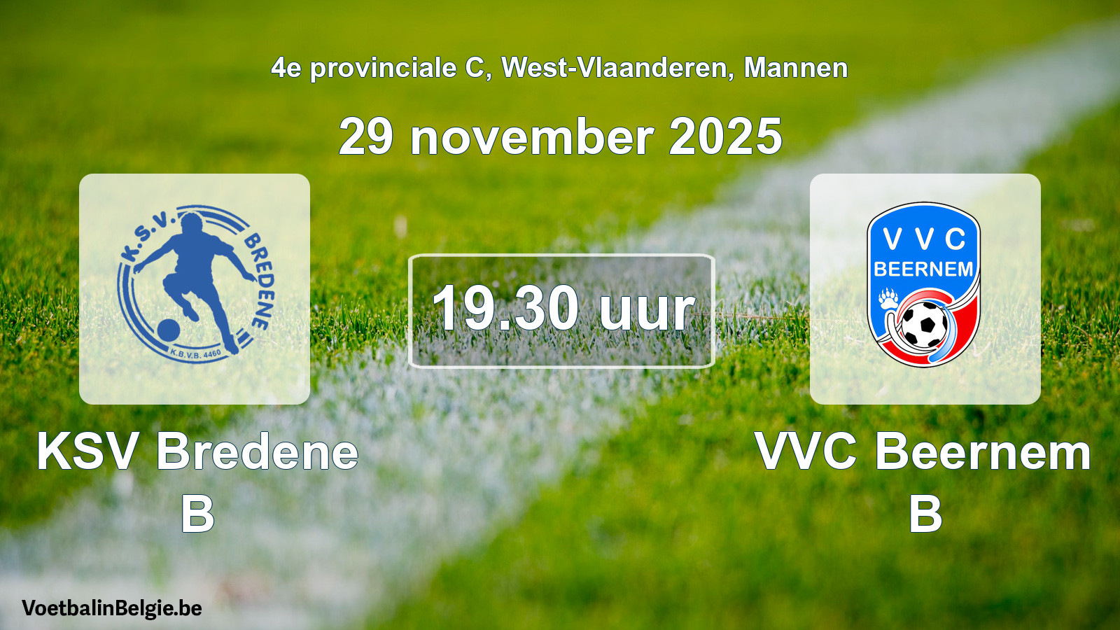 Scheduled match men football: KSV Bredene B - VVC Beernem B (29 November 2025)