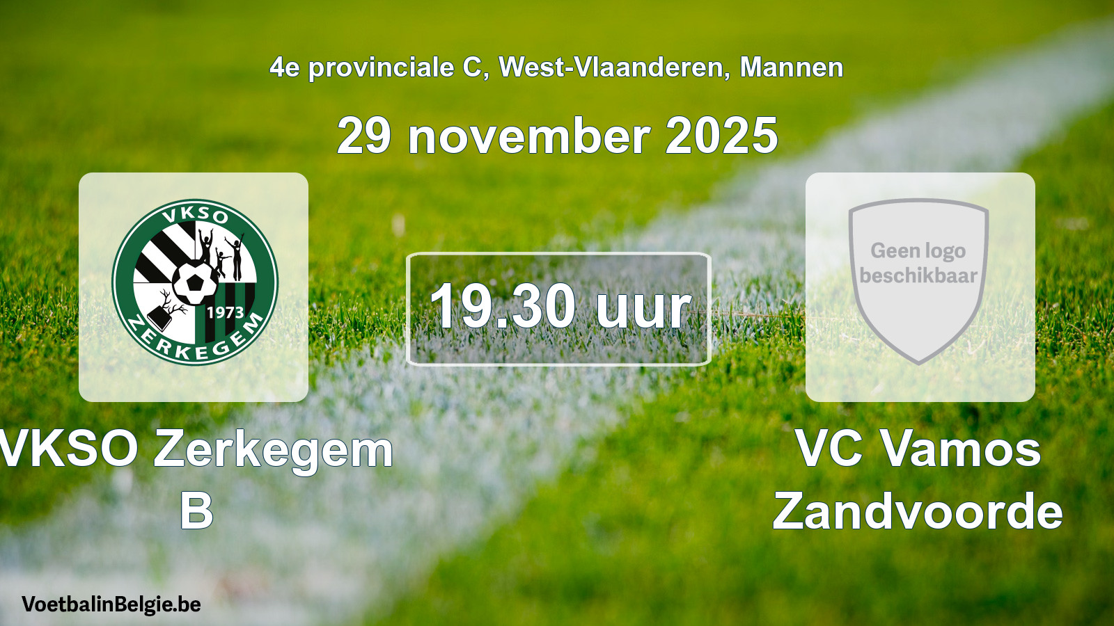 Geplande wedstrijd mannenvoetbal: VKSO Zerkegem B - VC Vamos Zandvoorde (29 november 2025)