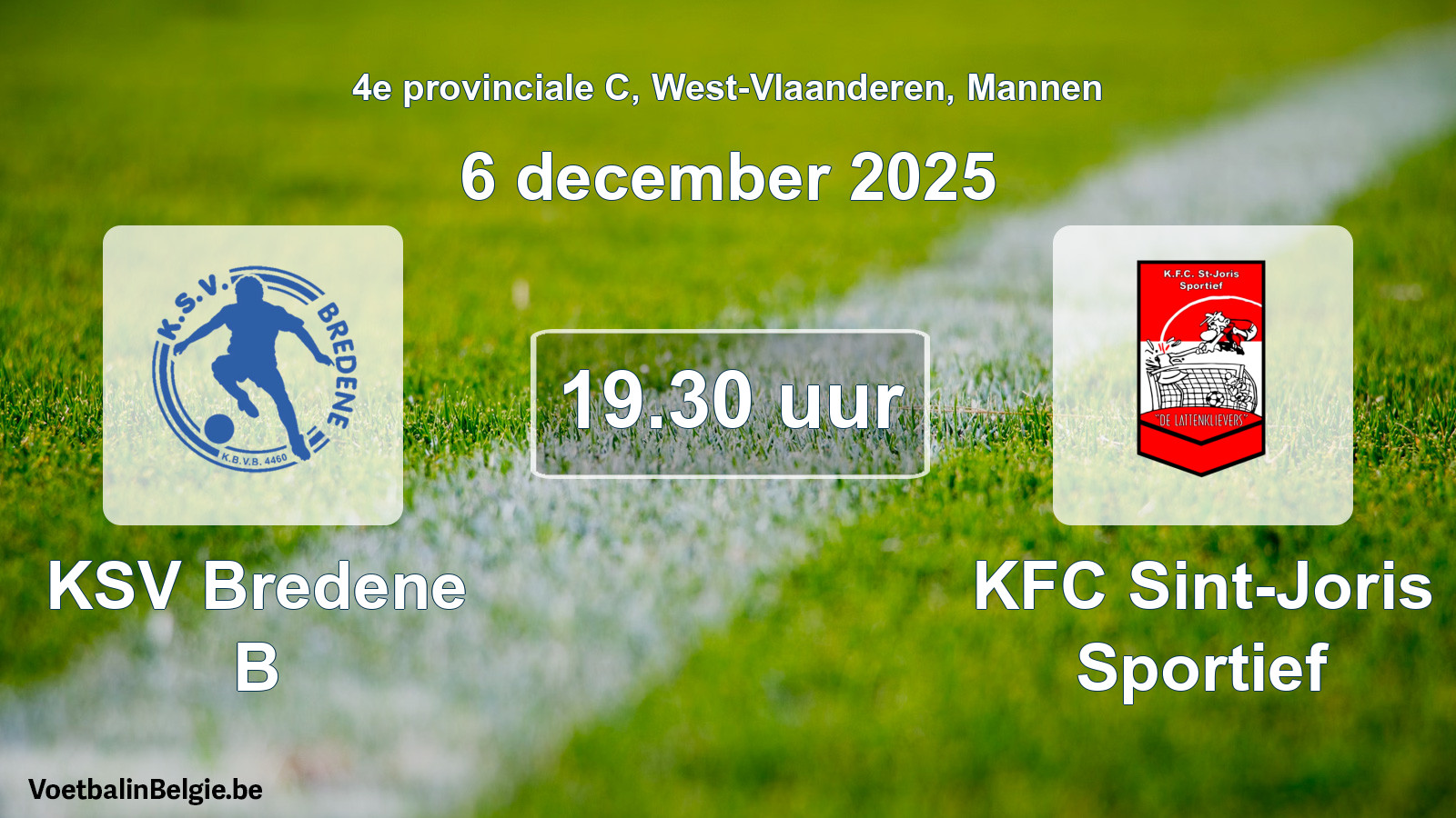 Scheduled match men football: KSV Bredene B - KFC Sint-Joris Sportief (6 December 2025)