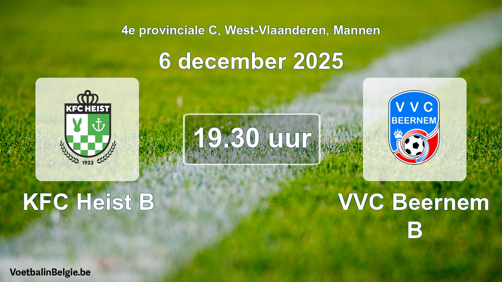 Scheduled match men football: KFC Heist B - VVC Beernem B (6 December 2025)