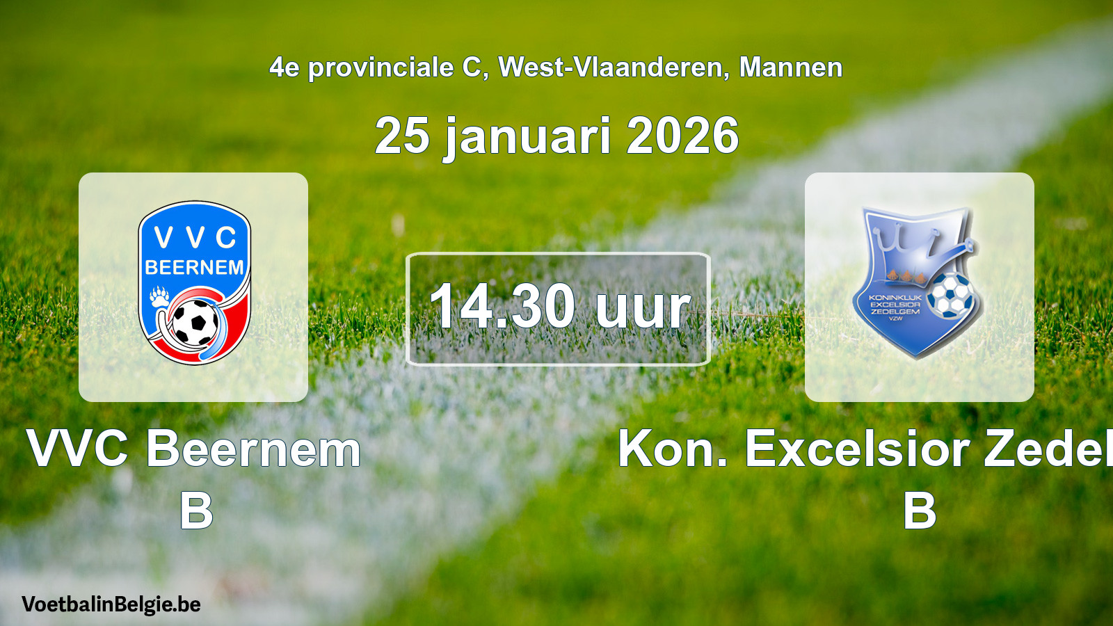 Geplande wedstrijd mannenvoetbal: VVC Beernem B - Kon. Excelsior Zedelgem B (25 januari 2026)