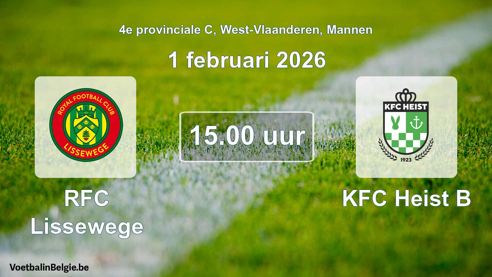 Scheduled match men football: RFC Lissewege - KFC Heist B (1 February 2026)
